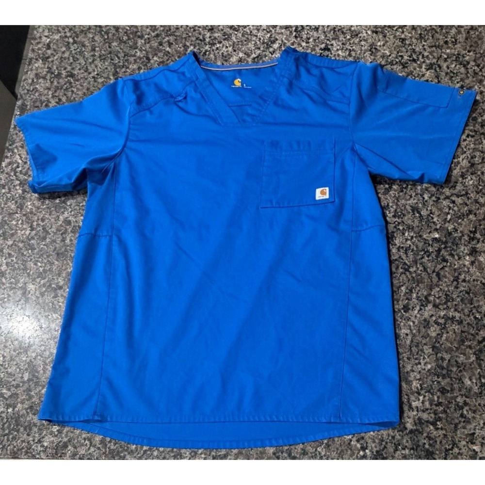 Carhartt Liberty Force Blue V-Neck Scrub Top Mens Small FastDry Medical Workwear